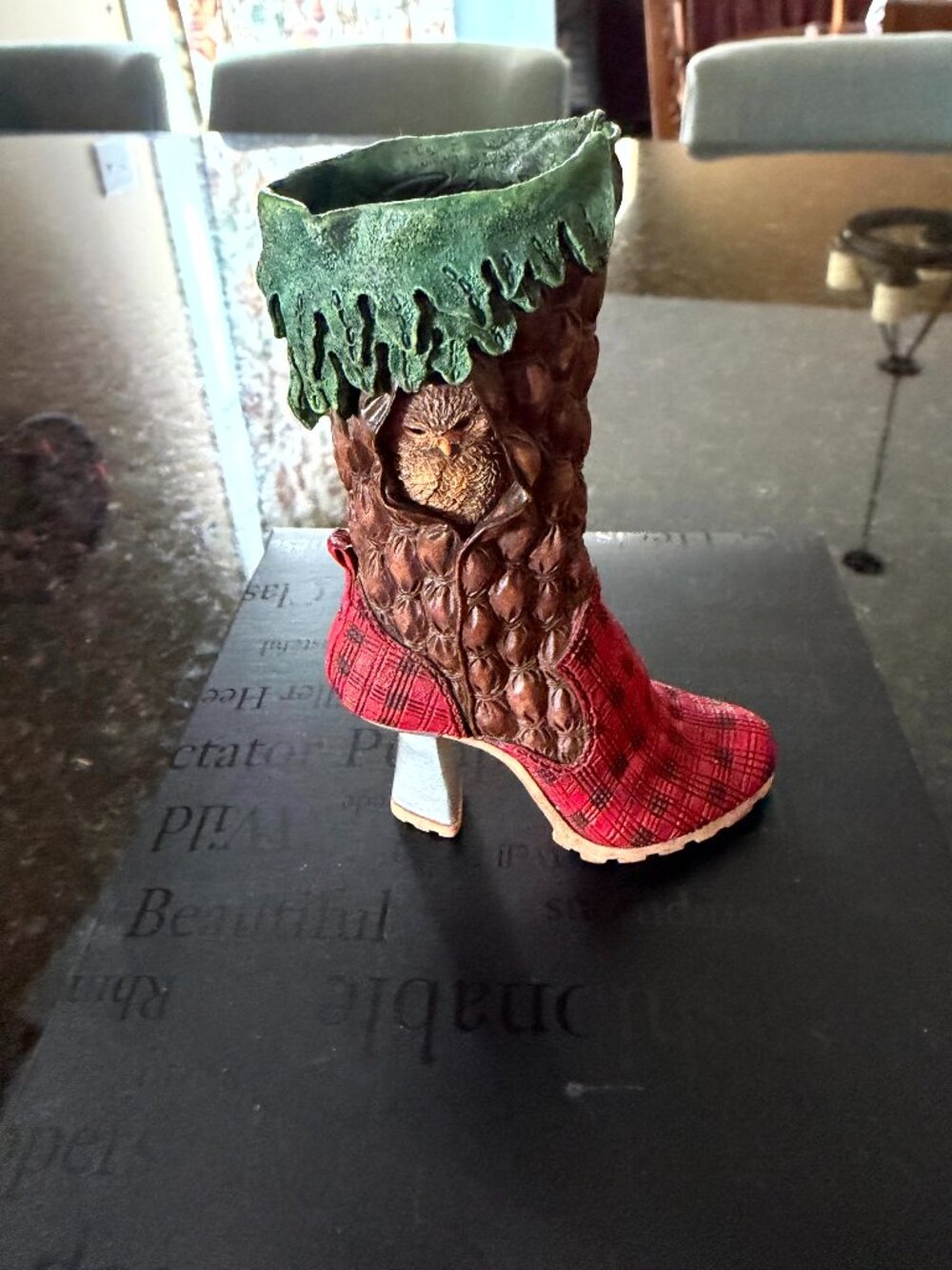 Just the Right Shoe Northwoods Owl 25118 Plaid Woodland Boot Figurine Box